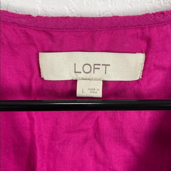 Loft brand Women’s Sz L Eyelet Button Ruffle Swing Dress In Fuchsia Sunset Chic - Picture 3 of 9
